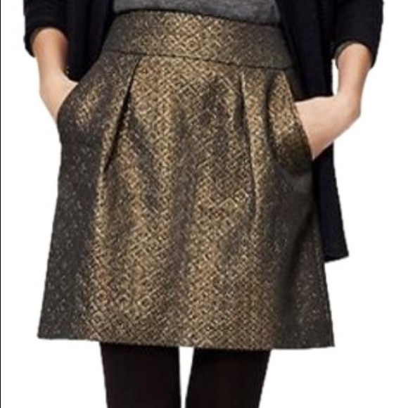 Loft Black/Gold Metallic Jacquard A-Line Skirt - Picture 2 of 6